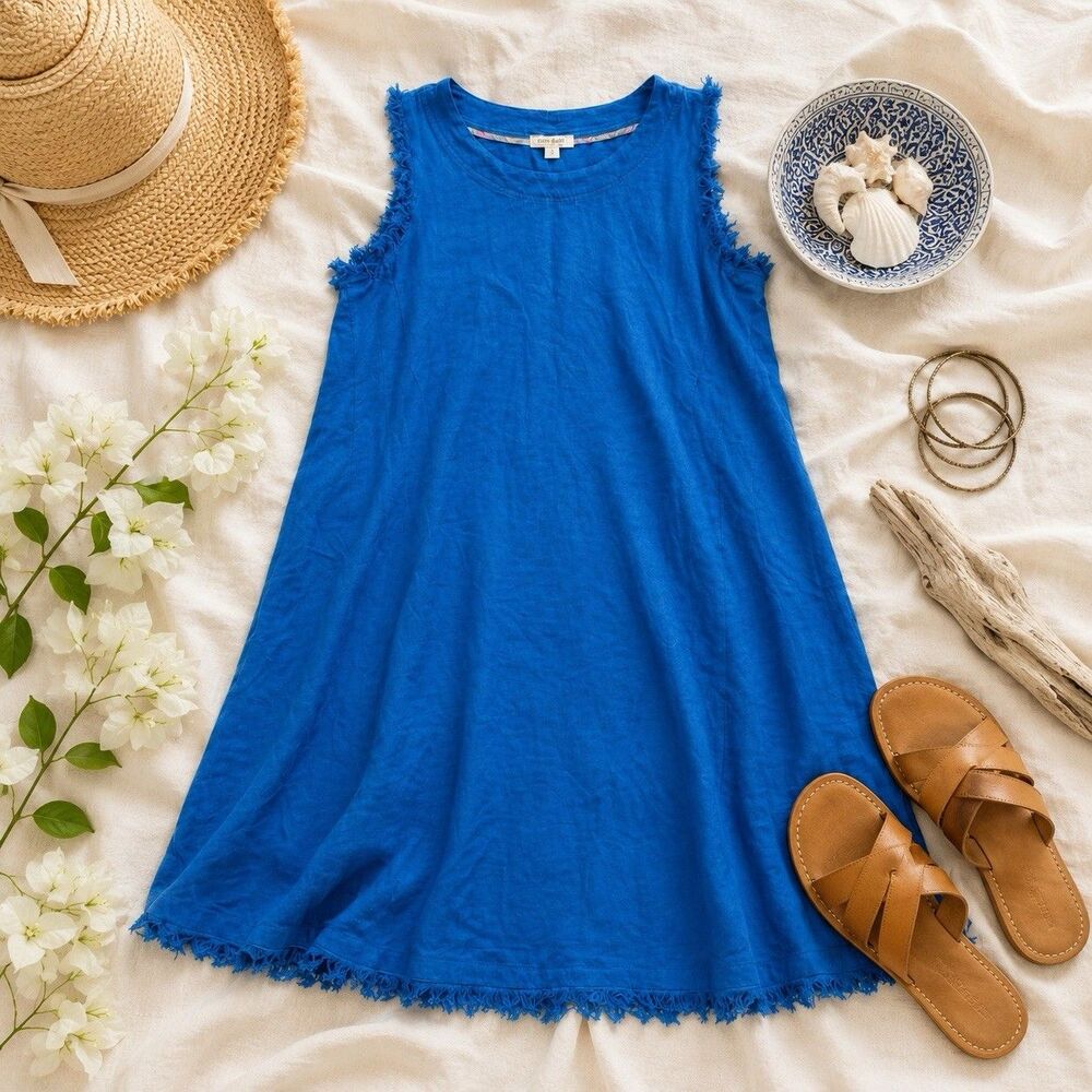 Umgee Linen Blend Turquoise Swing Dress L